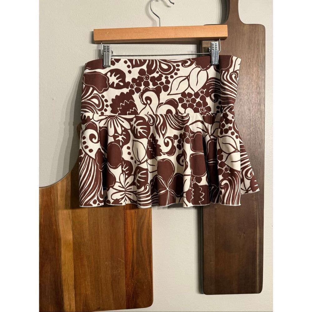 Victoria's Secret Brown Cream Floral Stretch Mini Cover Up Swim Skirt Size Small
